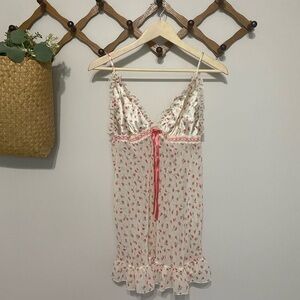Vintage Pink and White Chemise with Ruffle Hem and Floral Print